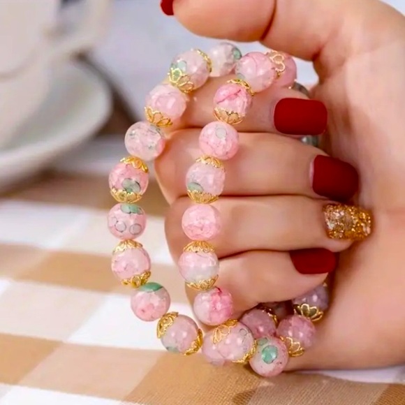 Boutique Jewelry - Cherry Blossom Glass Bead Stretch Bracelet